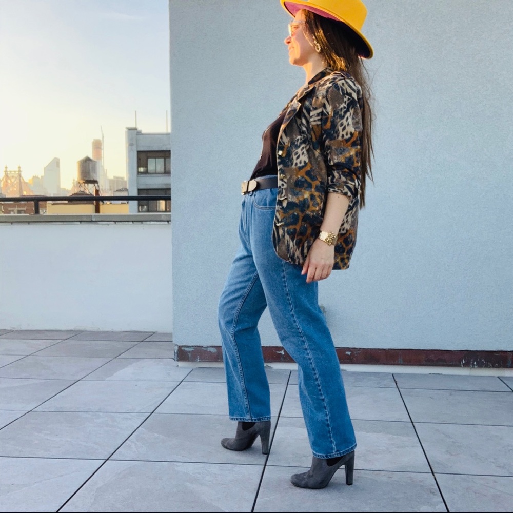 Vintage Jordana Jungle Animal Print Gold Buttons Fax Fur Blazer - Picture 9 of 16